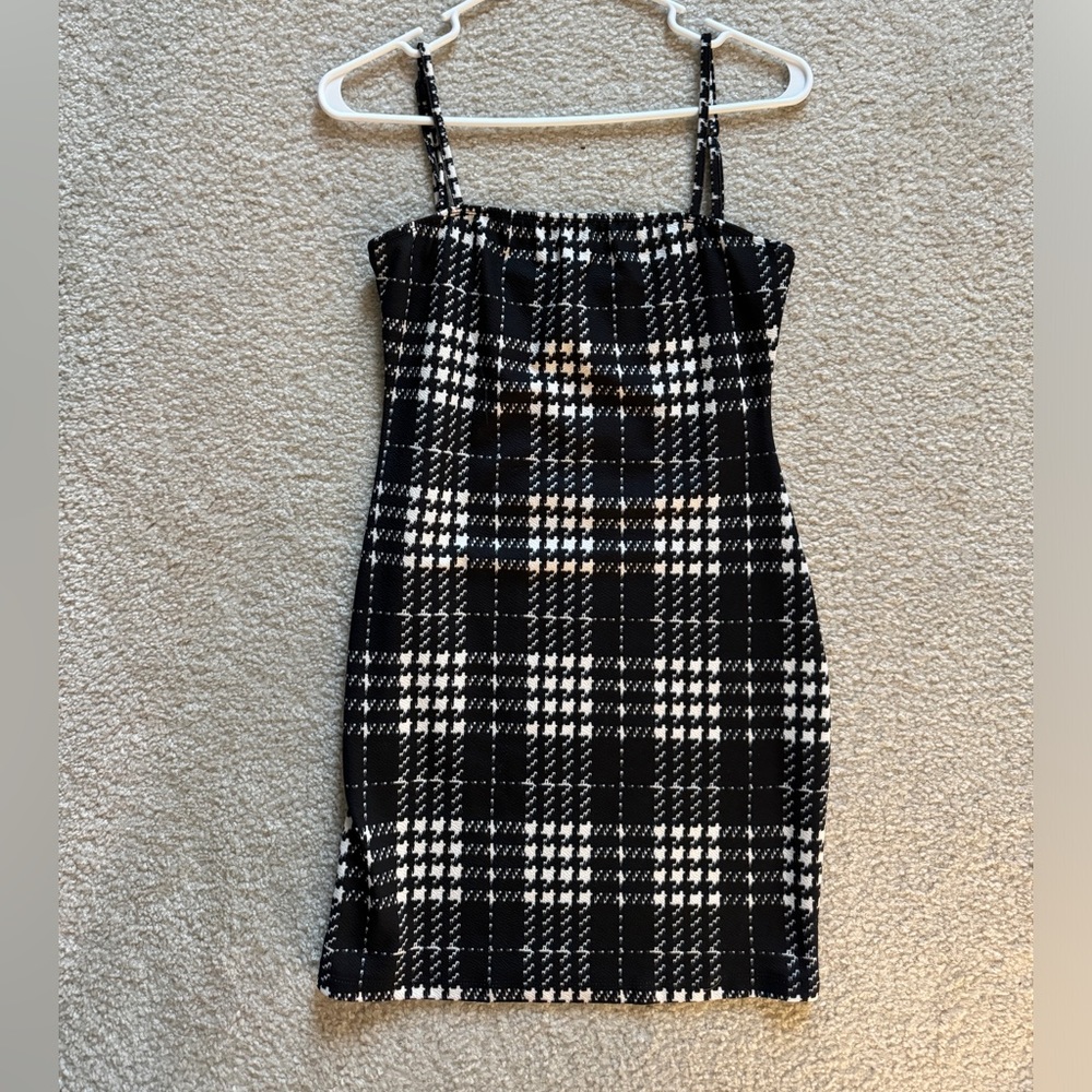 Brand New Black & White Plaid Fitted Dress